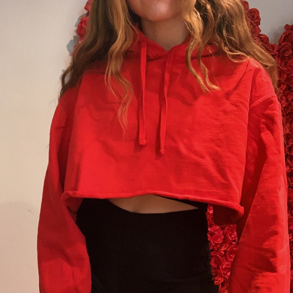 cropped red hoodie